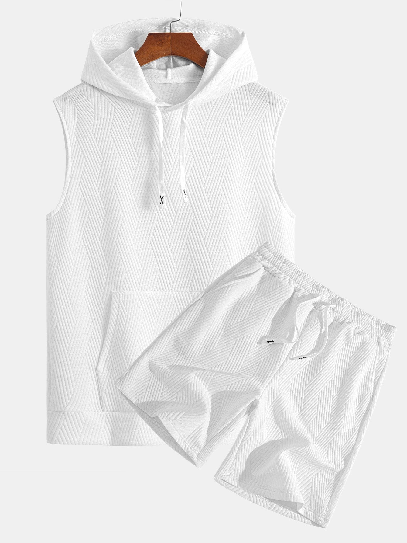 Striped Jacquard Sleeveless Hooded T-Shirt & Shorts