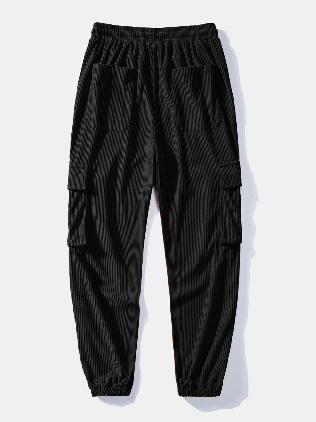Long Sleeve Geometric Jacquard Arc Hem T-Shirt & Drawstring Corduroy Cargo Jogger Pants