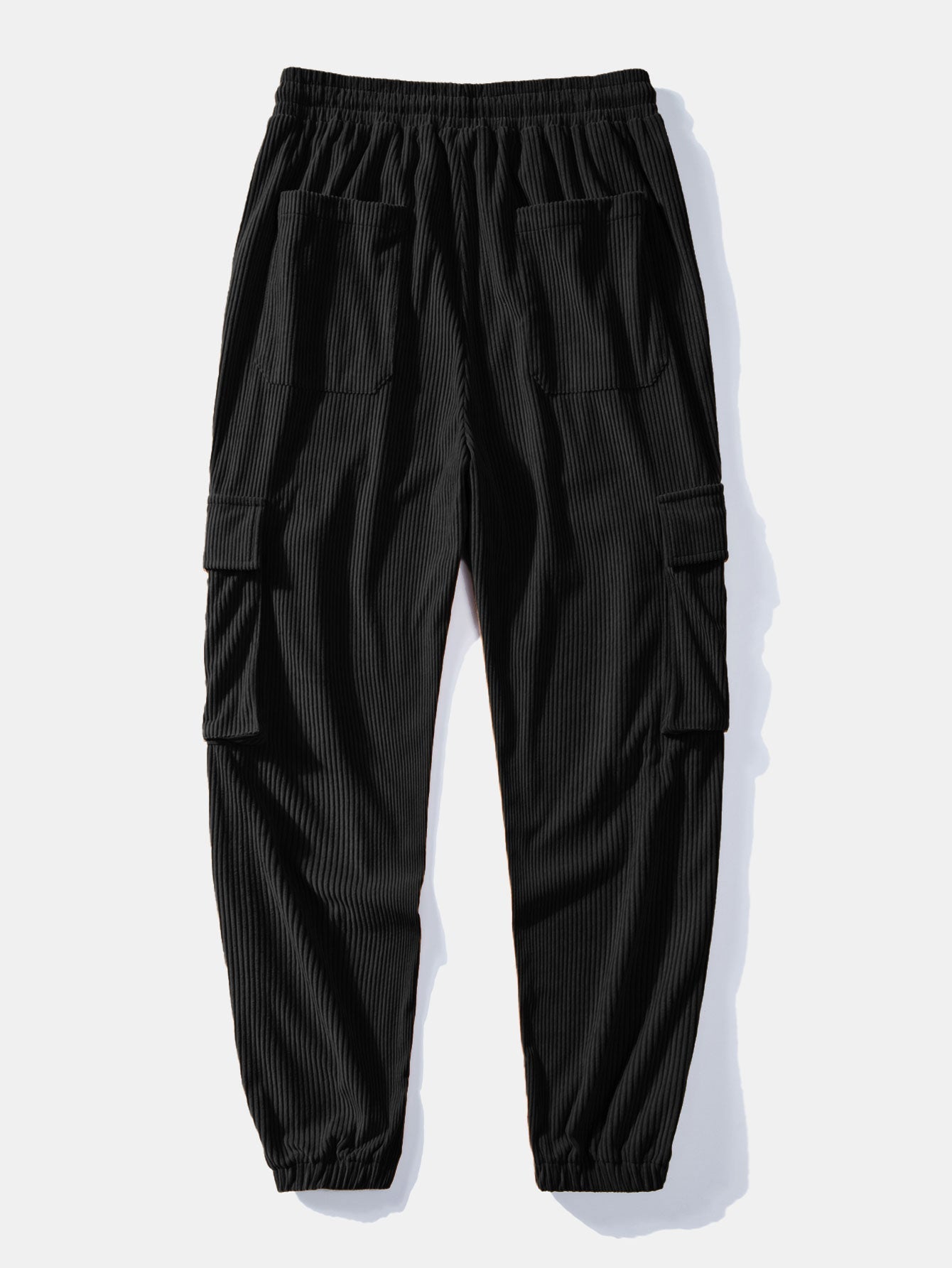 Long Sleeve Geometric Jacquard Arc Hem T-Shirt & Drawstring Corduroy Cargo Jogger Pants