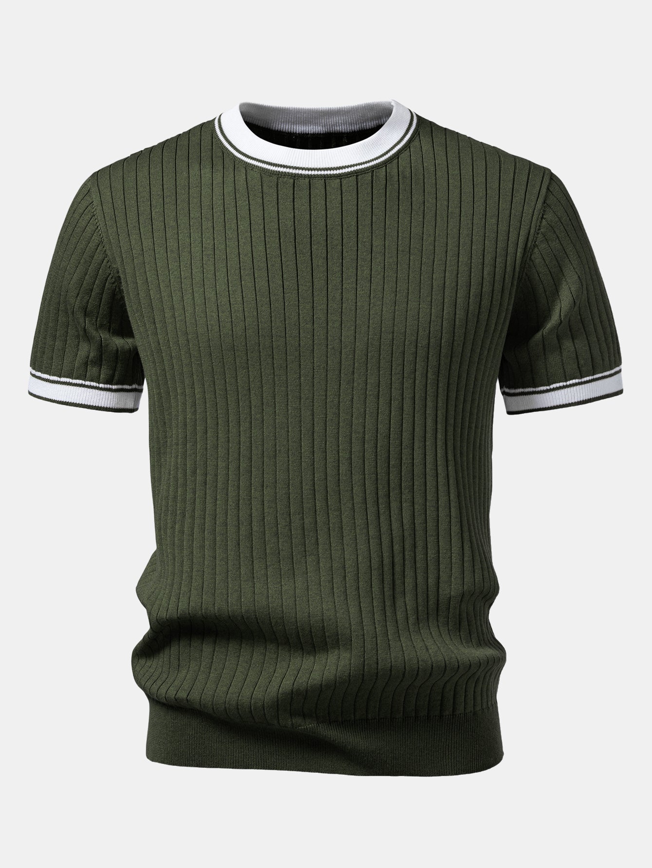 Contrast Trim Crew Neck Knit T-Shirt
