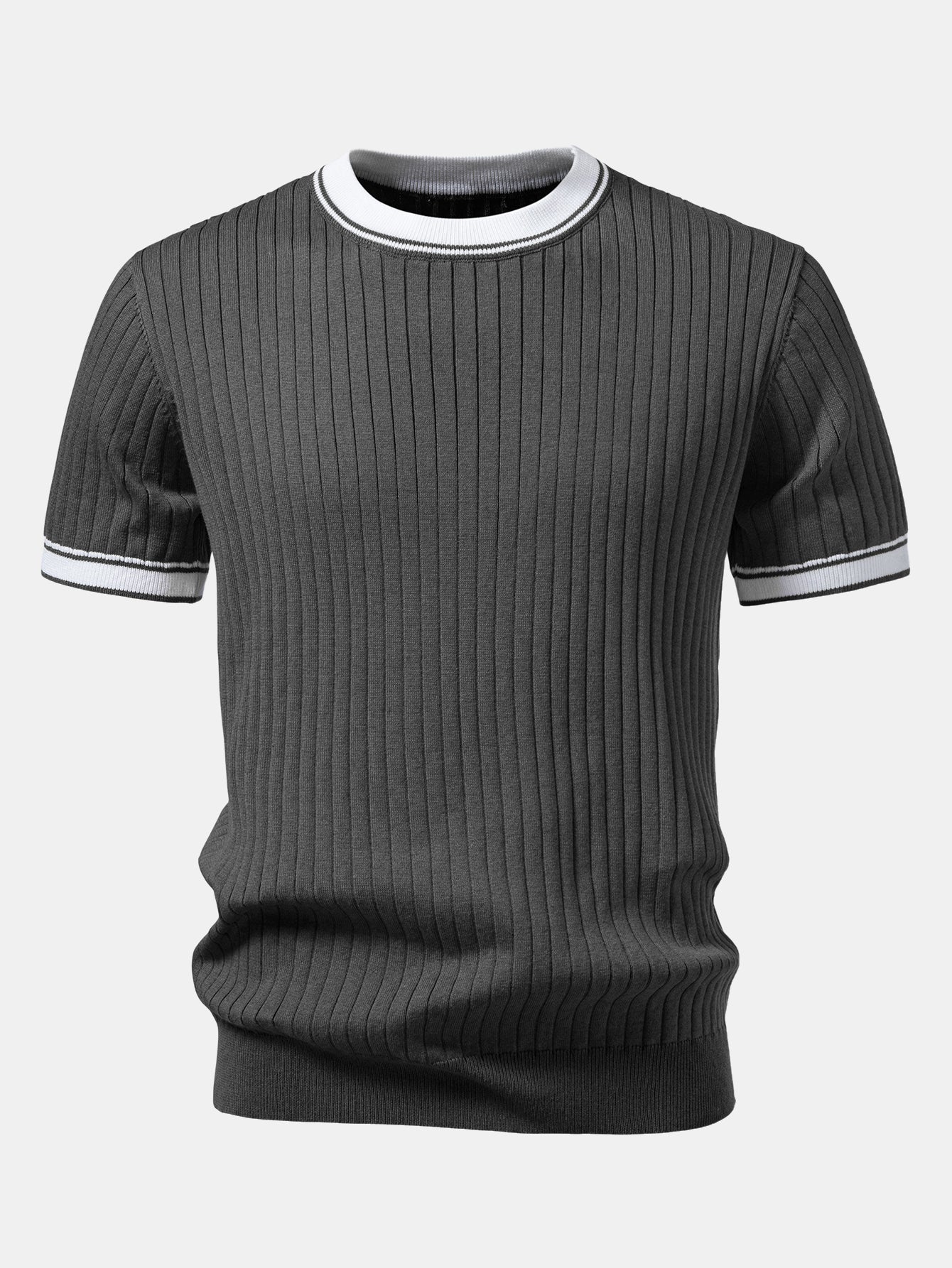 Contrast Trim Crew Neck Knit T-Shirt