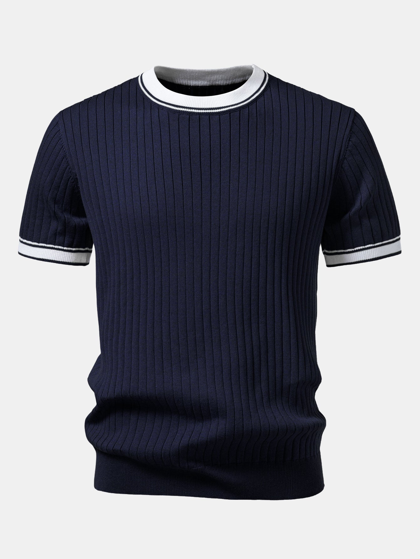 Contrast Trim Crew Neck Knit T-Shirt
