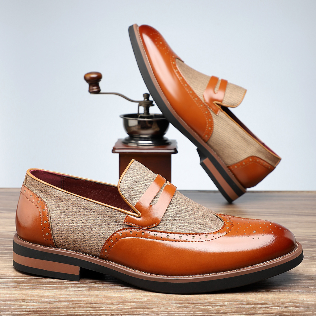 Classic Leather Brogue Loafers in Regency Style