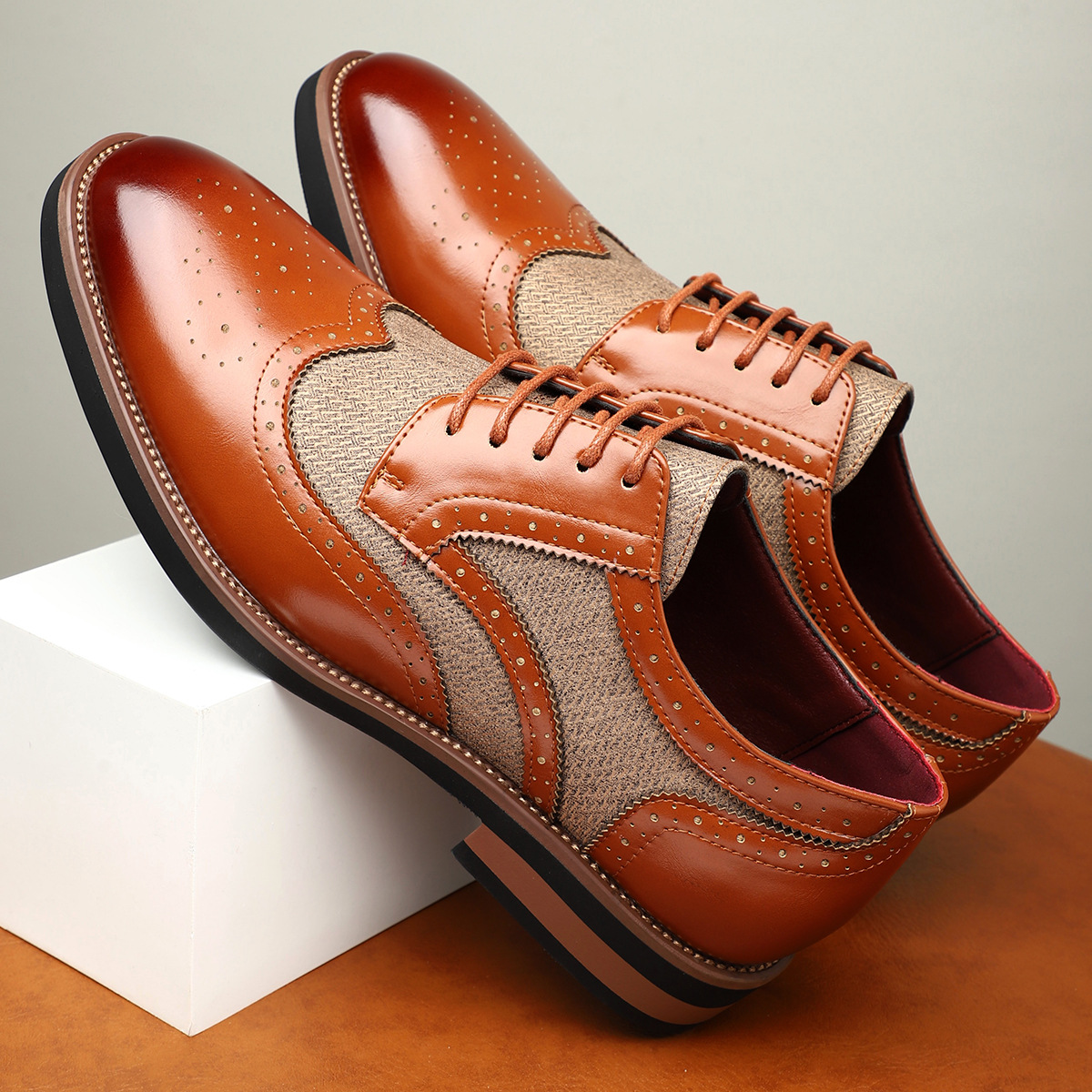 Classic Leather Brogue Dress Shoes in Regency Style