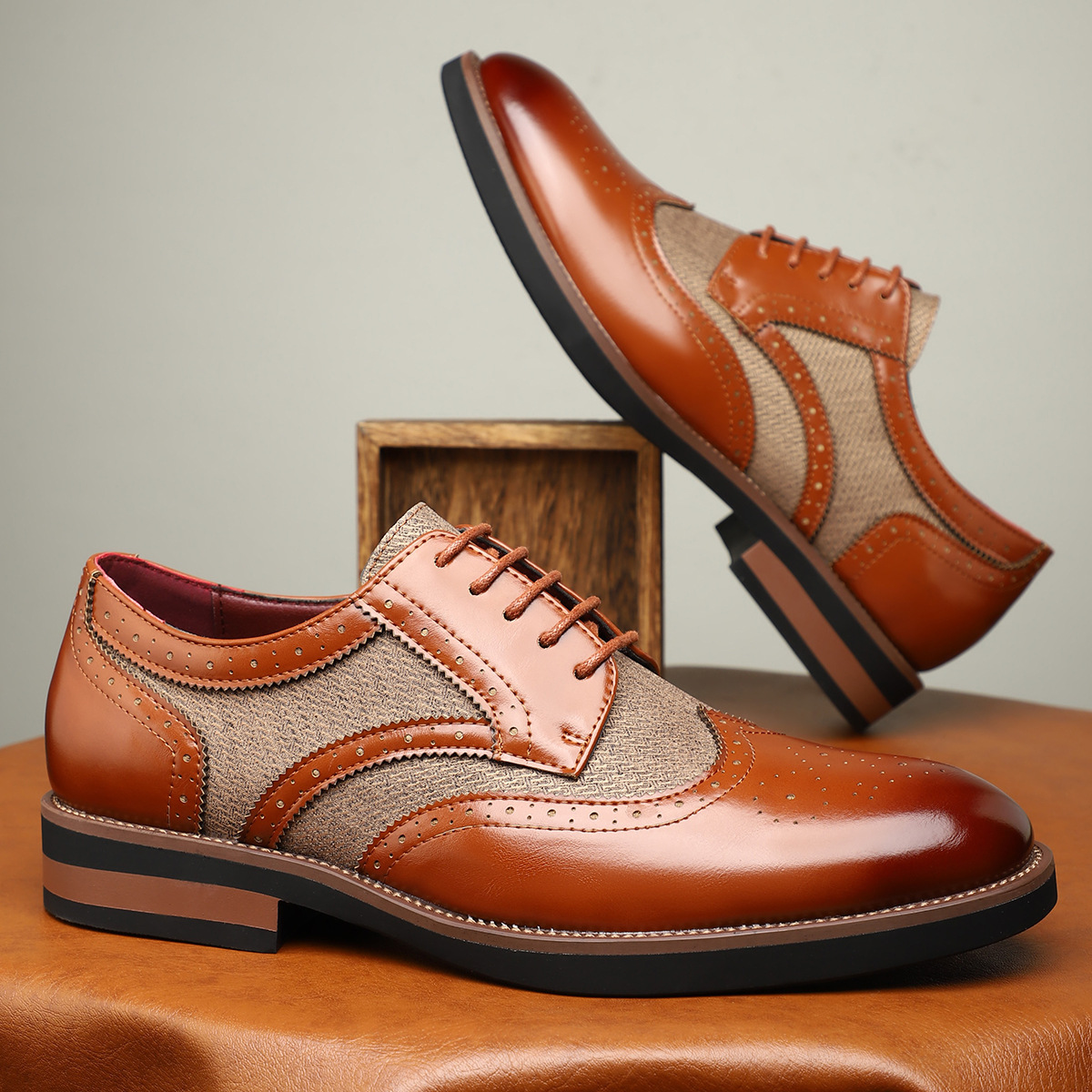 Classic Leather Brogue Dress Shoes in Regency Style