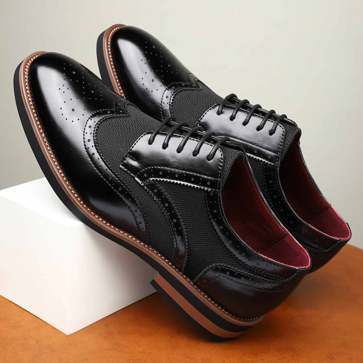 Classic Leather Brogue Dress Shoes in Regency Style