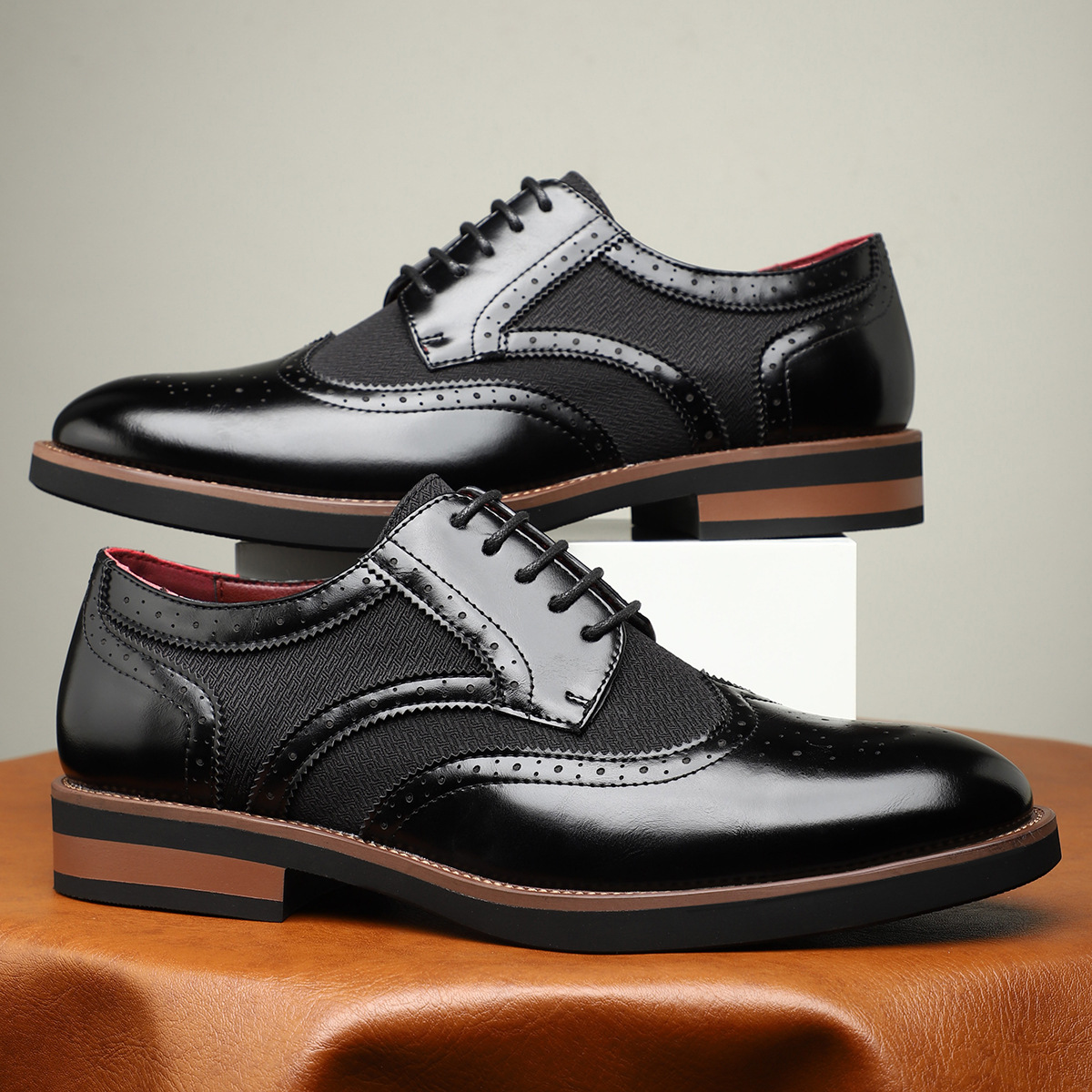 Classic Leather Brogue Dress Shoes in Regency Style