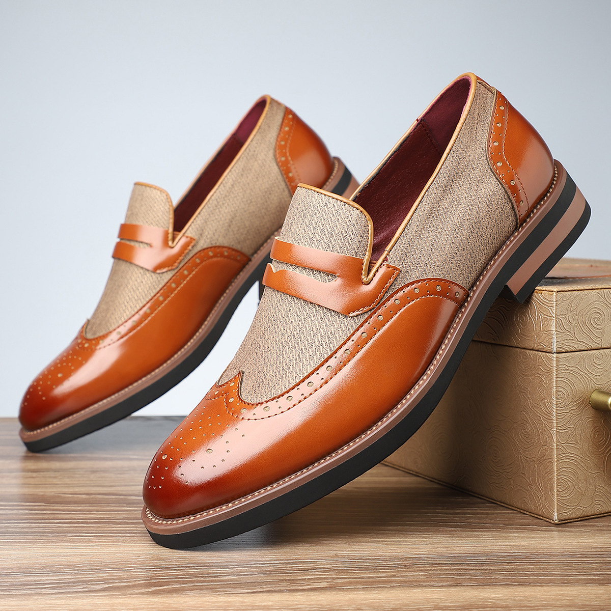 Classic Leather Brogue Loafers in Regency Style