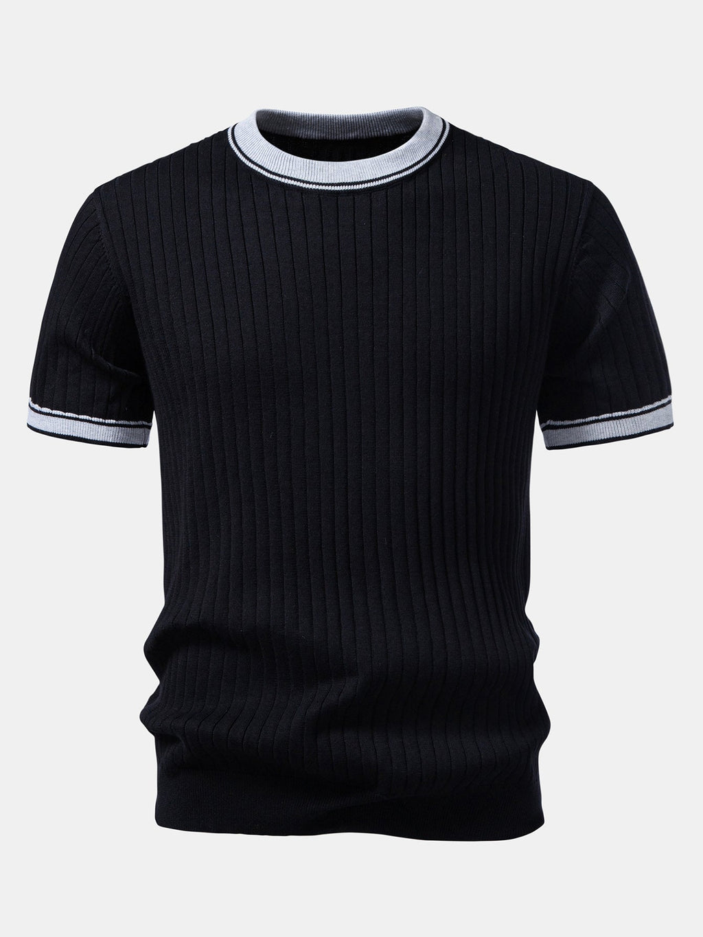 Contrast Trim Crew Neck Knit T-Shirt