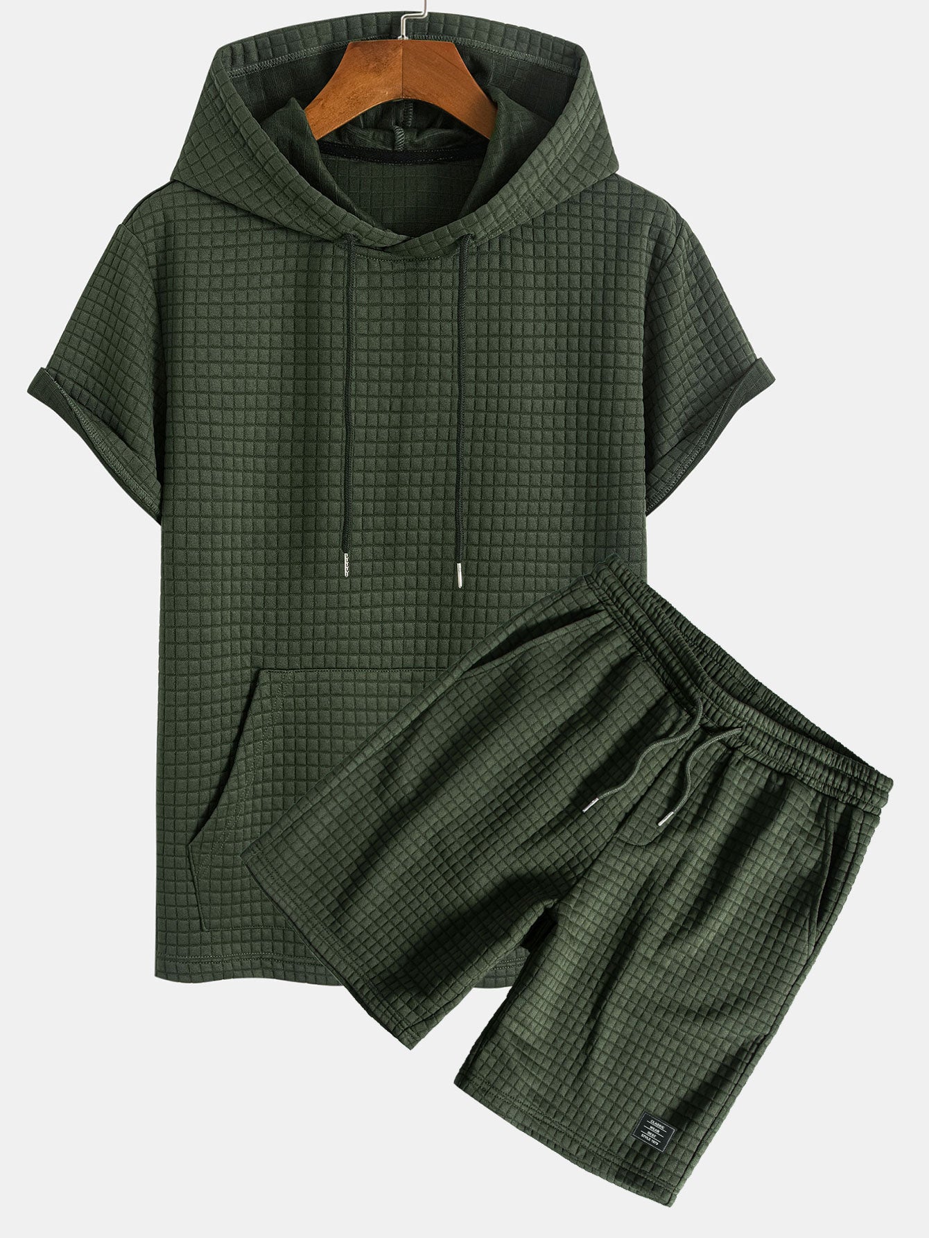Kangaroo Pocket Waffle Hooded T-Shirt & Shorts