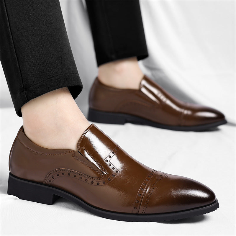 Matteo Leather Brogue Slip-On Shoes