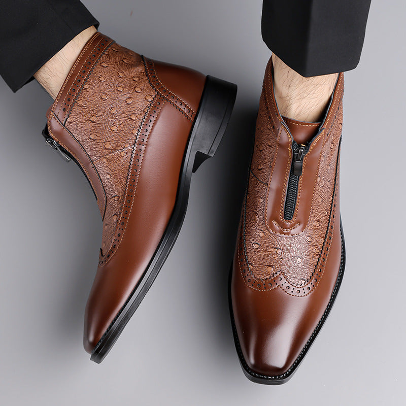 Belmont Ostrich Leather Ankle Boots