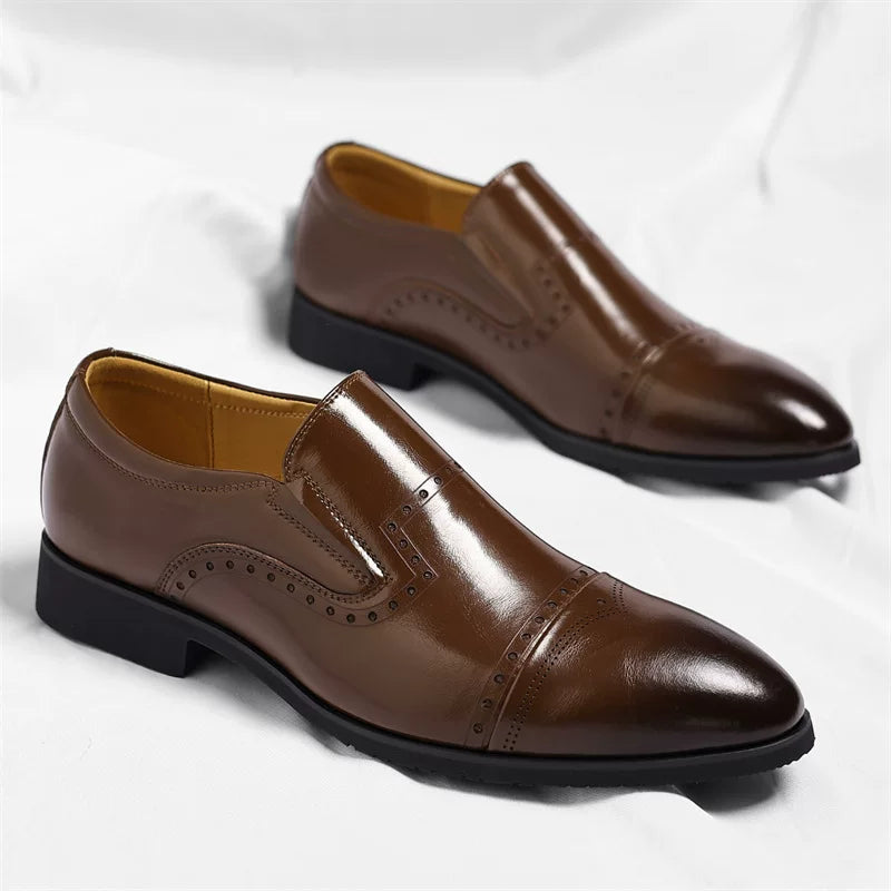 Matteo Leather Brogue Slip-On Shoes