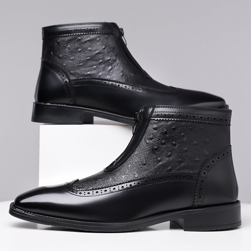 Belmont Ostrich Leather Ankle Boots