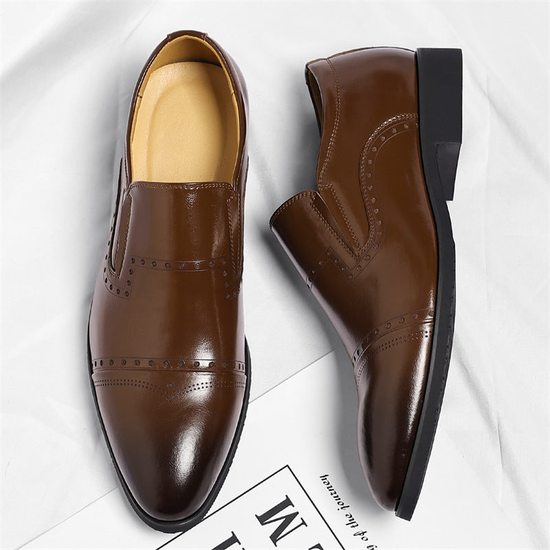 Matteo Leather Brogue Slip-On Shoes