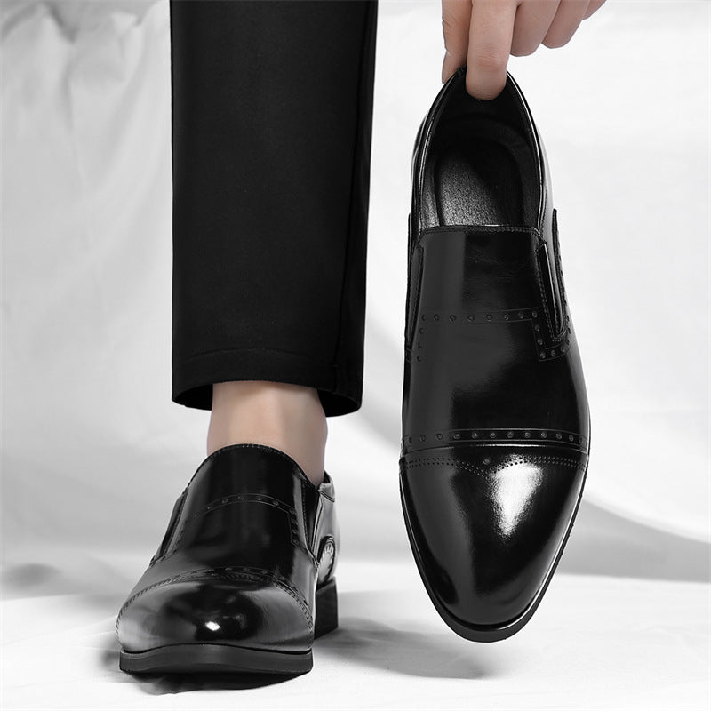 Matteo Leather Brogue Slip-On Shoes