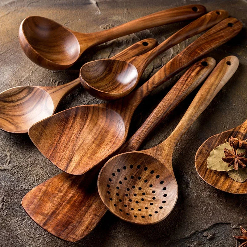 Artisan-Crafted Teakwood Cooking Utensil Set