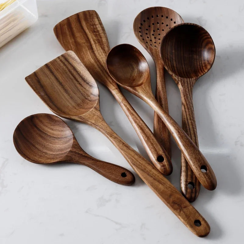 Artisan-Crafted Teakwood Cooking Utensil Set