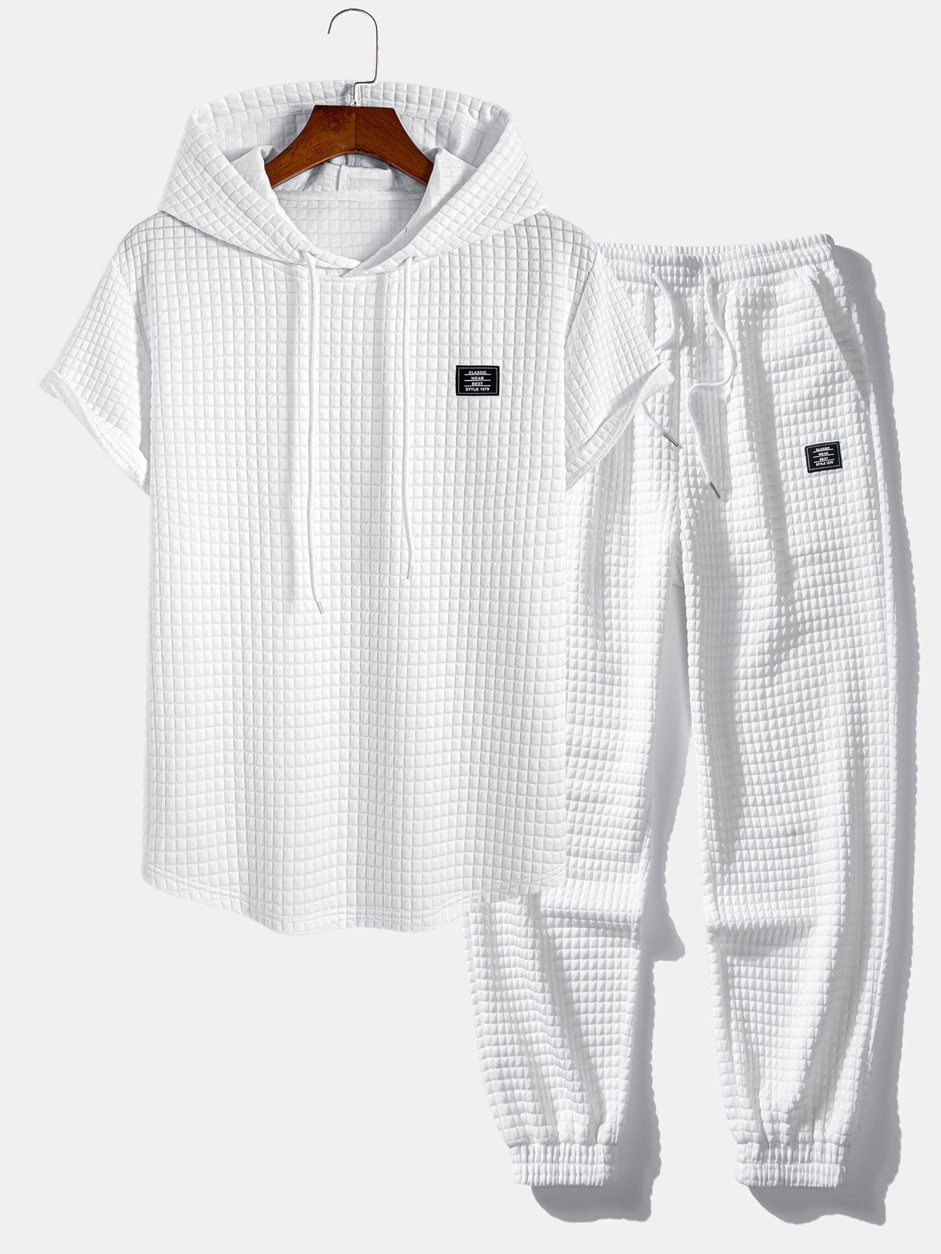 Waffle Hooded Arc Hem T-Shirt & Jogger Pants