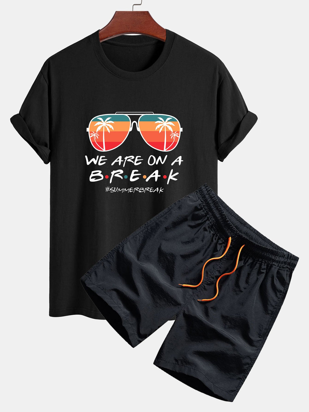 Regular Fit Sunglasses Palm Tree Print Cotton T-Shirt & Swim Shorts