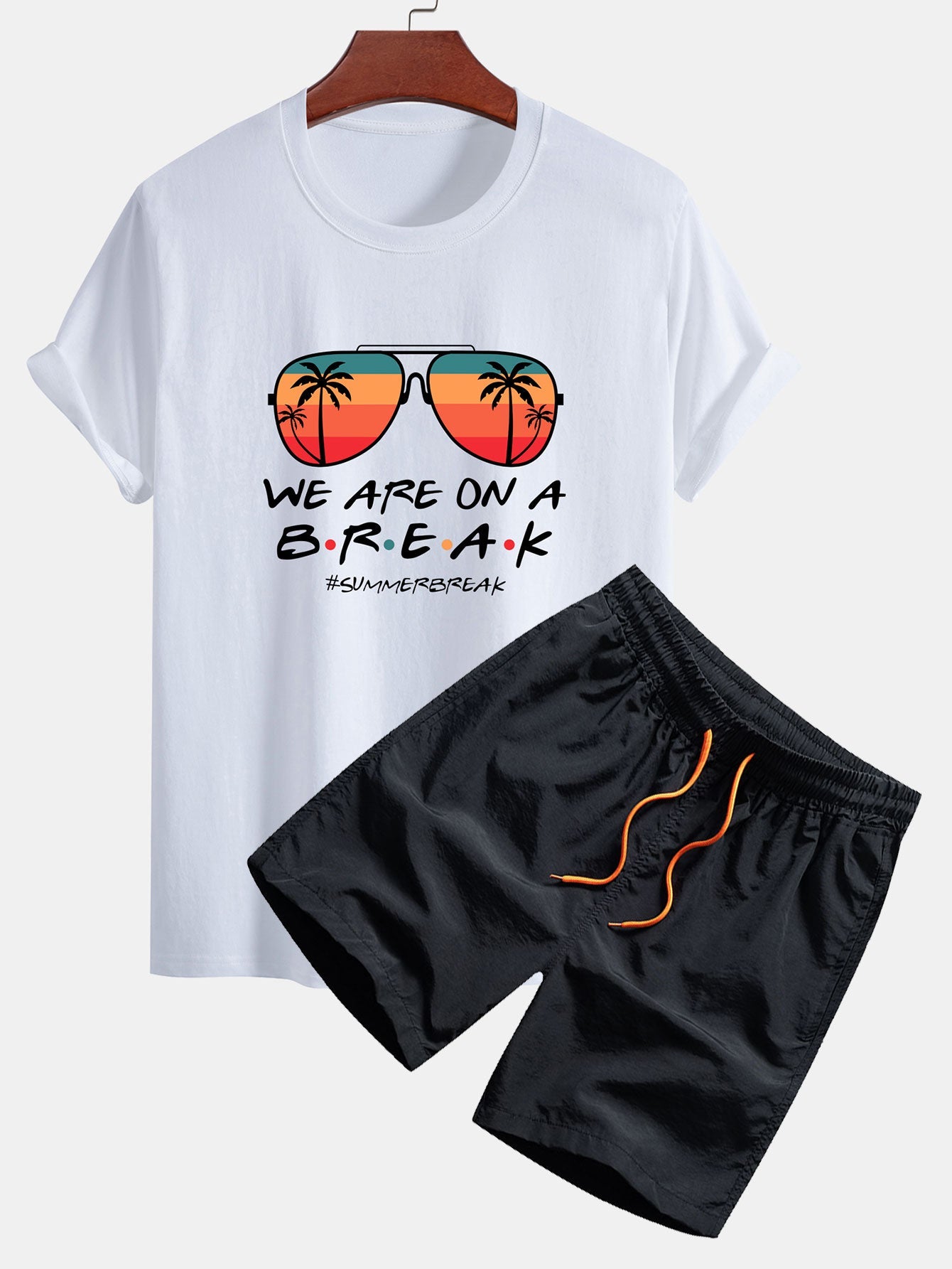 Regular Fit Sunglasses Palm Tree Print Cotton T-Shirt & Swim Shorts