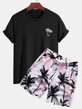 Regular Fit Palm Tree Print Cotton T-Shirt & Palm Tree Print Swim Shorts