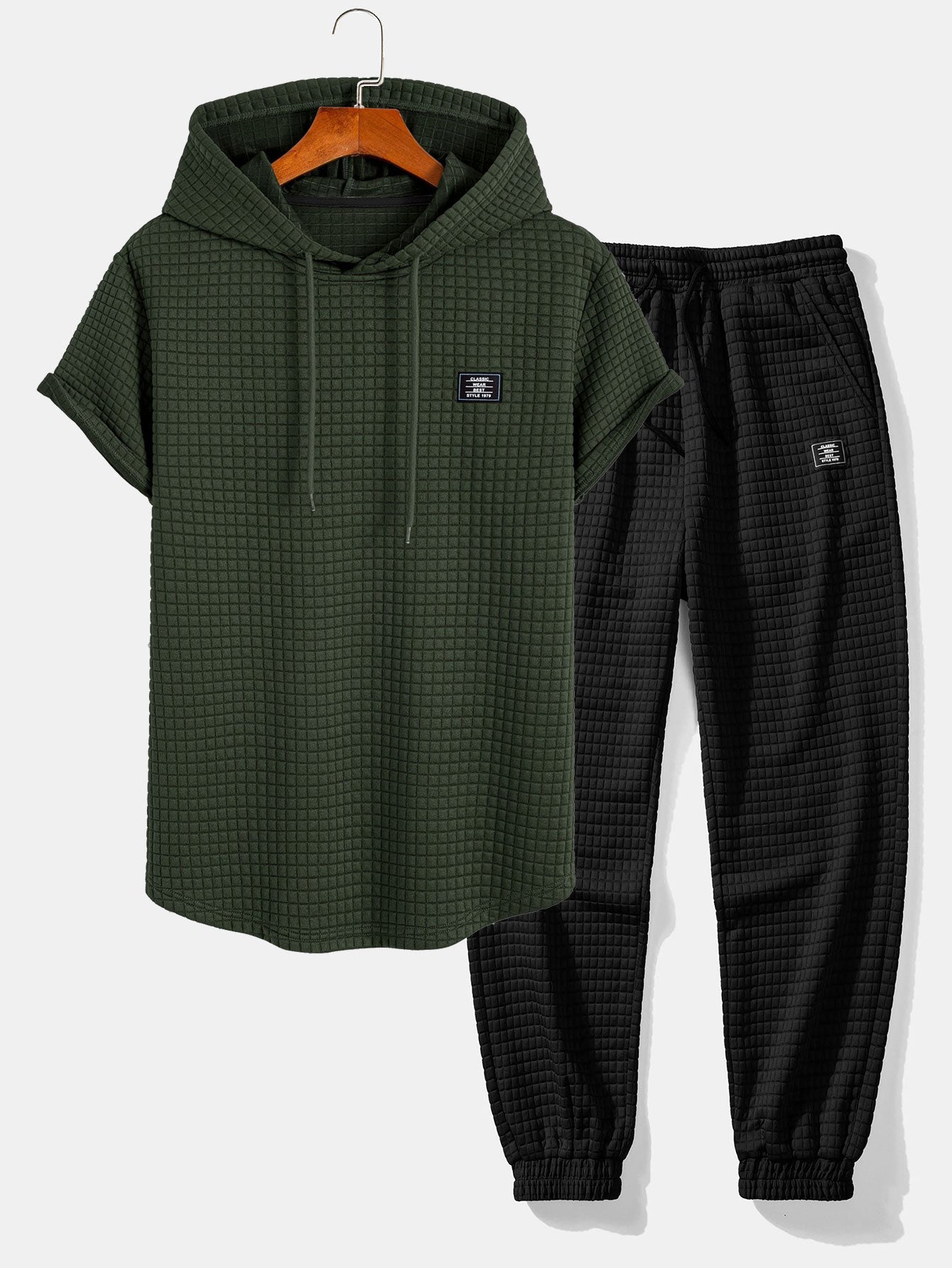Waffle Hooded Arc Hem T-Shirt & Jogger Pants
