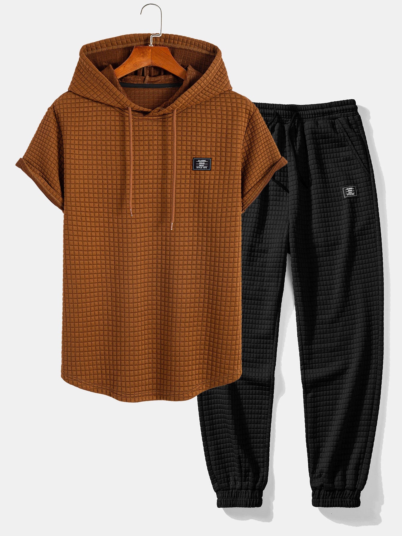 Waffle Hooded Arc Hem T-Shirt & Jogger Pants