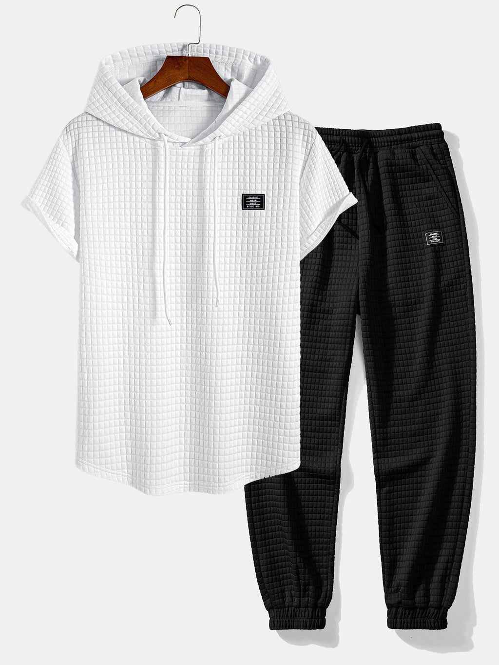 Waffle Hooded Arc Hem T-Shirt & Jogger Pants