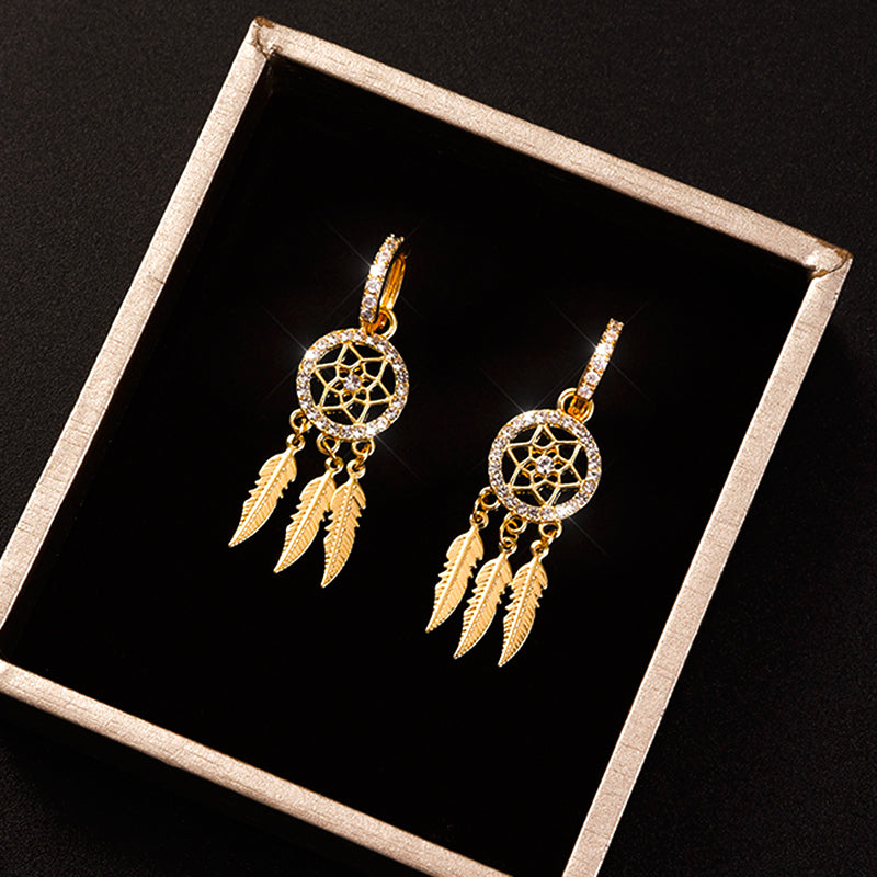 14k Solid Gold Dreamcatcher Earrings