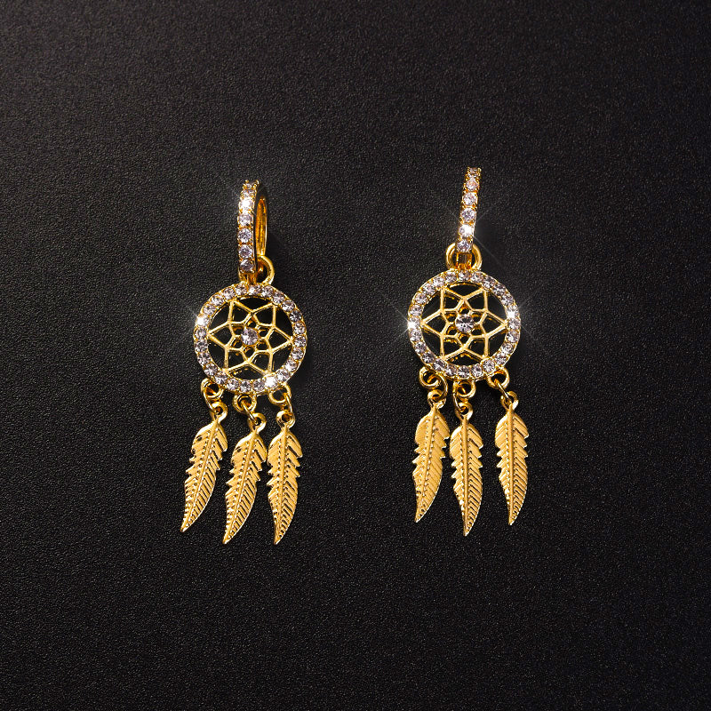 14k Solid Gold Dreamcatcher Earrings