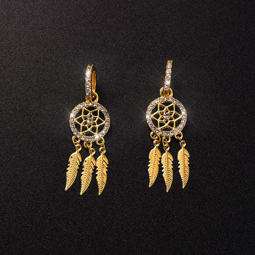 14k Solid Gold Dreamcatcher Earrings