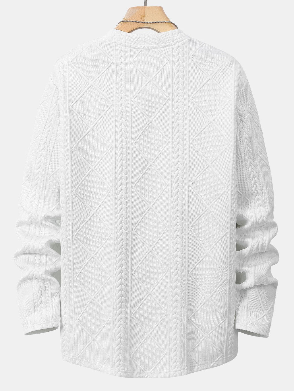 Long Sleeve Geometric Jacquard Arc Hem T-Shirt & Drawstring Corduroy Cargo Jogger Pants