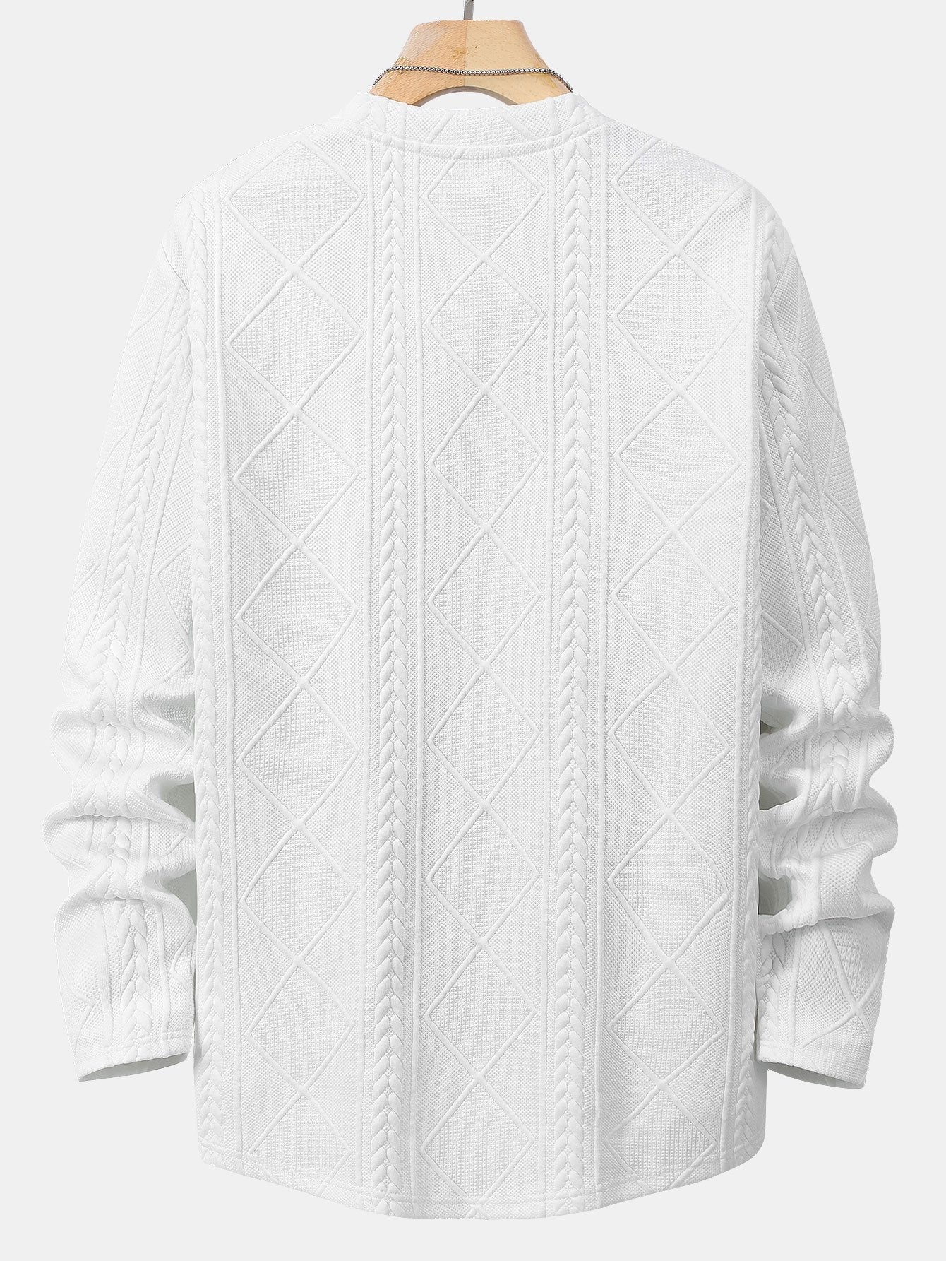 Long Sleeve Geometric Jacquard Arc Hem T-Shirt & Drawstring Corduroy Cargo Jogger Pants