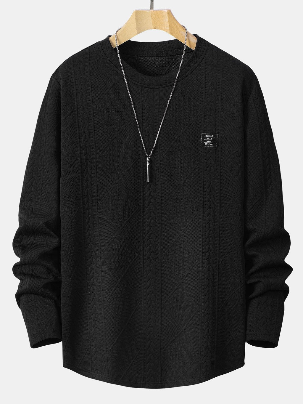 Long Sleeve Geometric Jacquard Arc Hem T-Shirt & Drawstring Corduroy Cargo Jogger Pants
