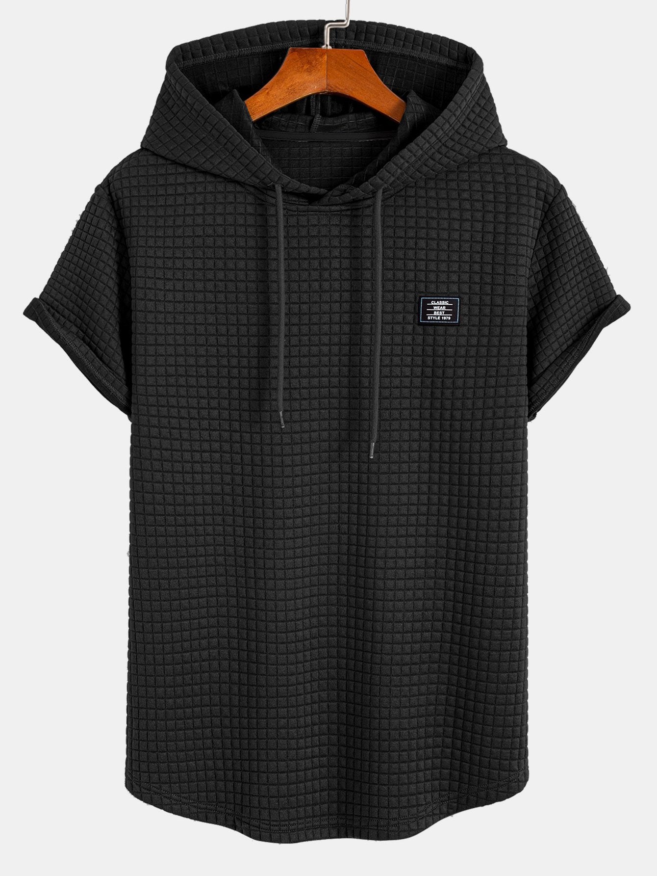 Waffle Hooded Arc Hem T-Shirt & Waffle Drawstring Shorts