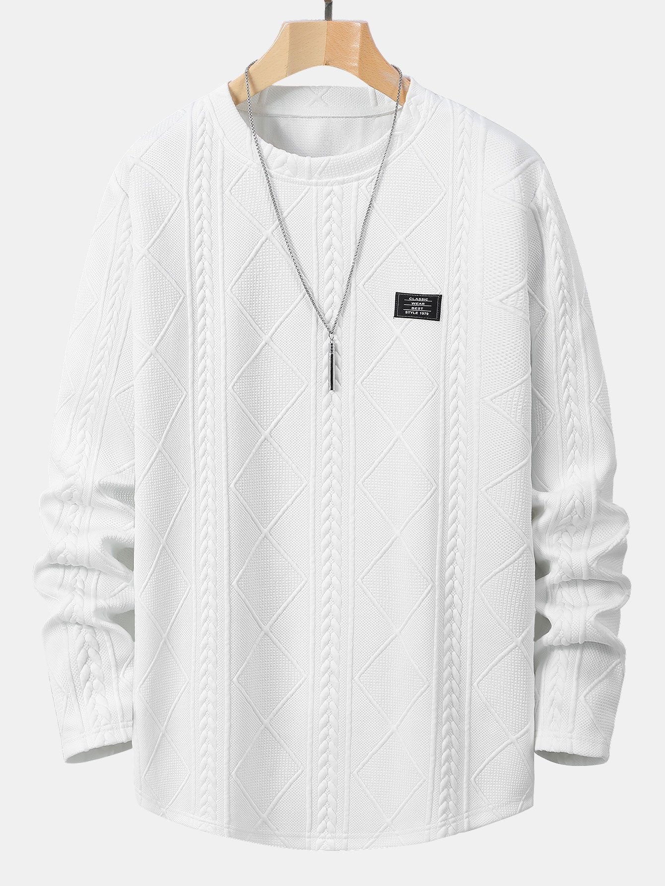 Long Sleeve Geometric Jacquard Arc Hem T-Shirt & Drawstring Corduroy Cargo Jogger Pants