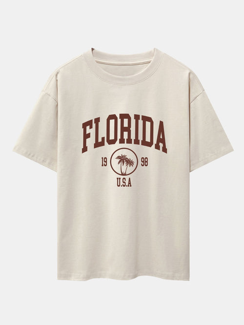 Florida Palm Tree Print Heavy Weight Oversize T-Shirt & Twill Jacquard Shorts