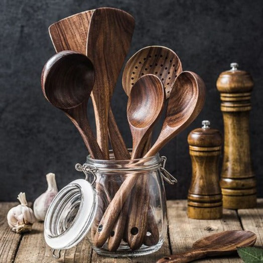 Artisan-Crafted Teakwood Cooking Utensil Set